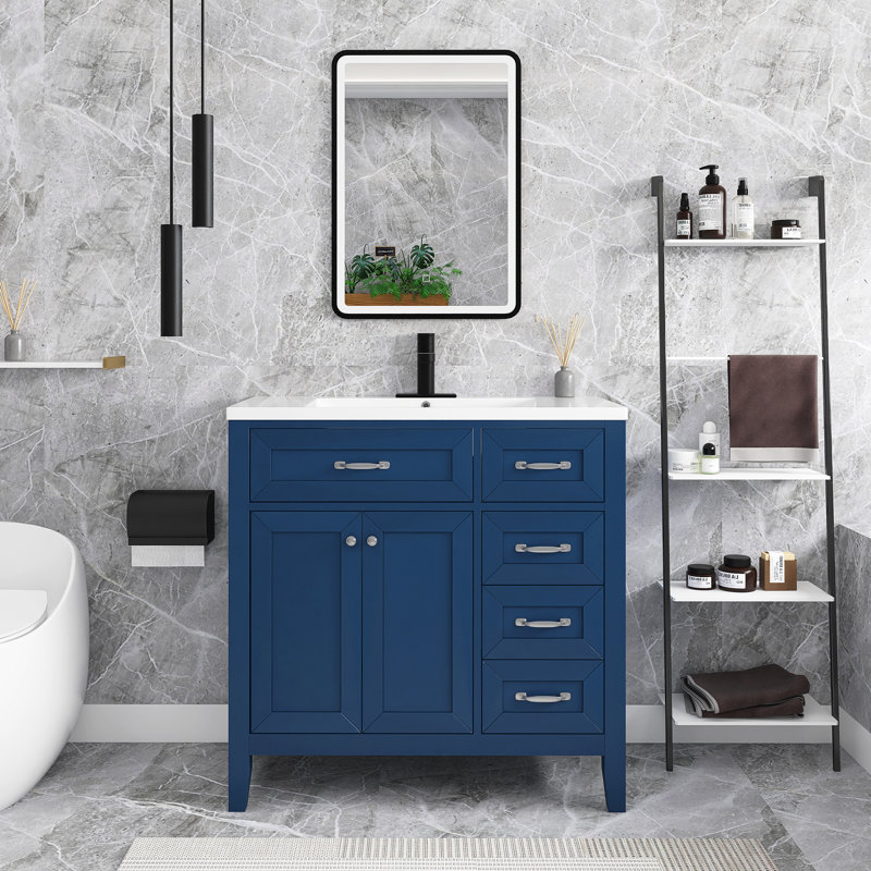 Meuble-lavabo simple 36 po avec plateau, Bleu