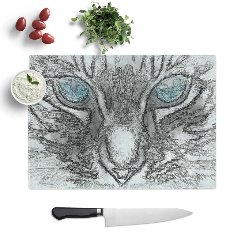 Tempered Glass Bright Cat Eyes Chopping Board, 39 cm W x 28.5 cm L