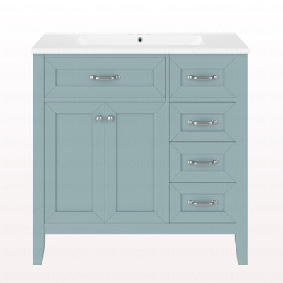 36" Bathroom Vanity With Sink Combo, Green Bathroom Cabinet With Drawers, Solid Frame And MDF Board