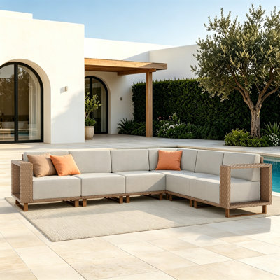 258.06cm Wide L-Shaped Wood Patio Sectional Set with Cushions