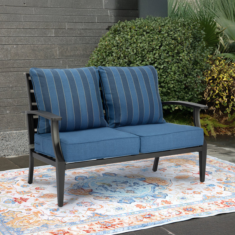 Outdoor Deep Seat Chair Cushion Set, Blue Striped, 24" W x 24" D