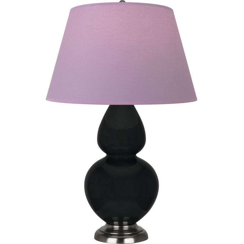Lampe de table double gourde en céramique, Bleu marine/gris, Obsidienne vernie / argent antique, Argent argent