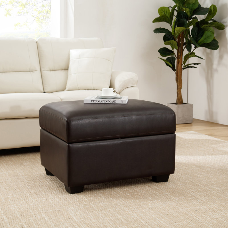 Repose-pieds en similicuir avec rangement, repose-pieds, Chocolat