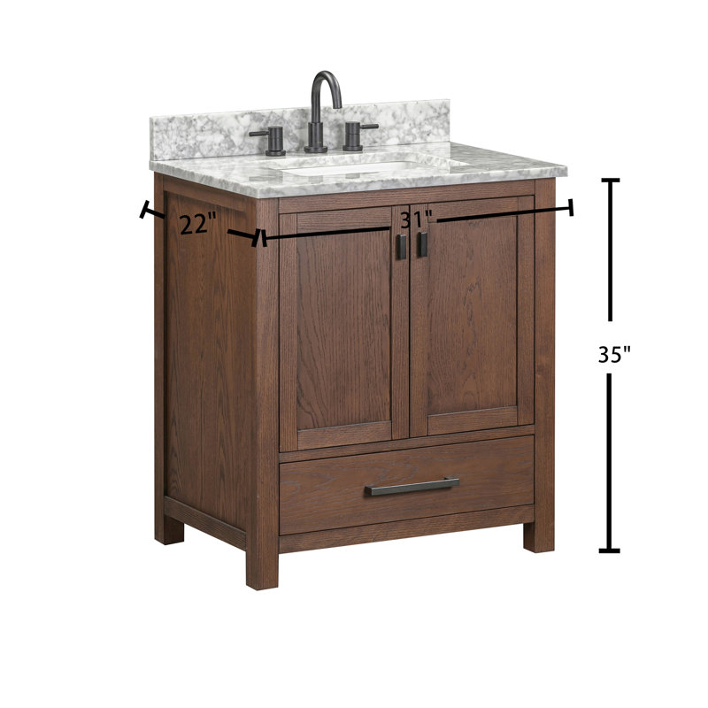 Modero 30" Single Bathroom Vanity with Top, Mocha Oak, Black, Carrara White Marble