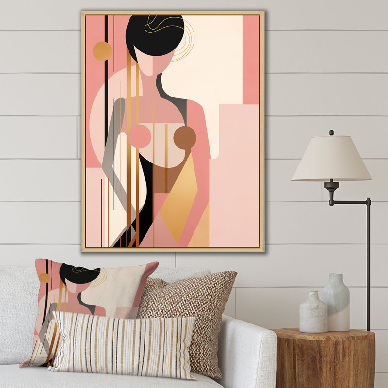 Sensuelle élégance Art nouveau - rose et or - reproduction, 32" H x 16" W, Cadre naturel flottant
