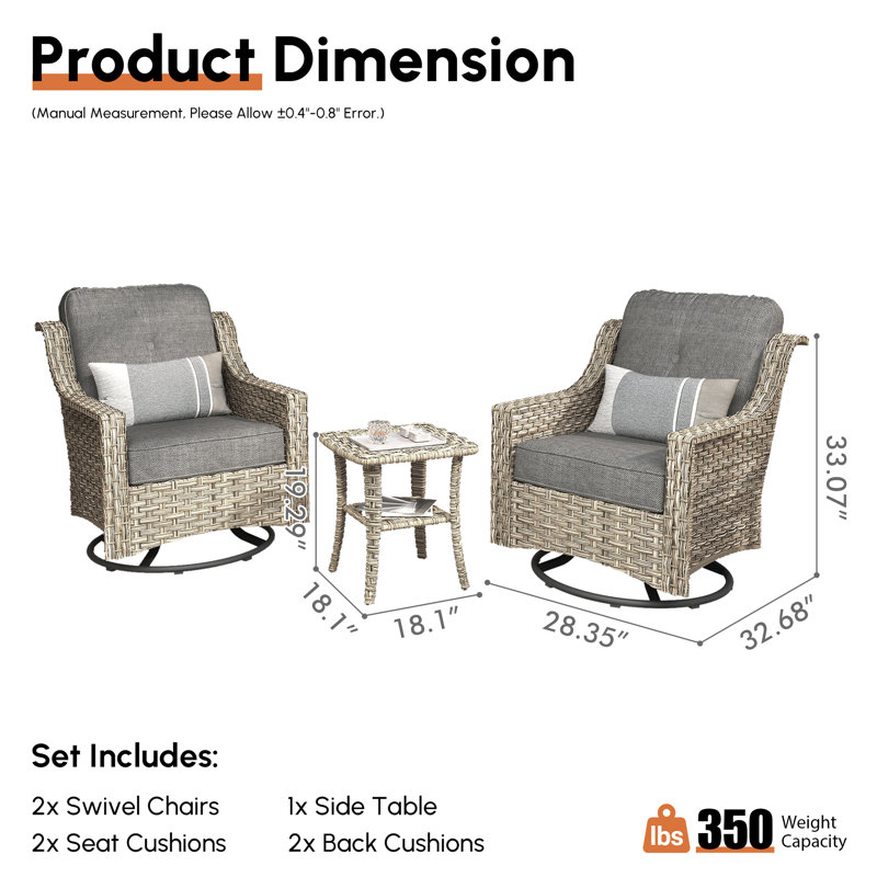 Emanuell 2 - Person Patio Conversation Set with Cushions, Gray