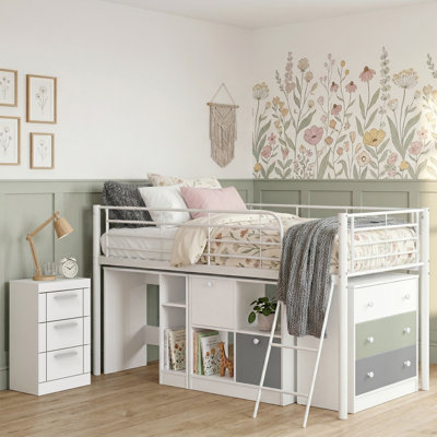 Leo Kids Metal Midsleeper Bed With Kimberley Bedside Table Bedroom Set