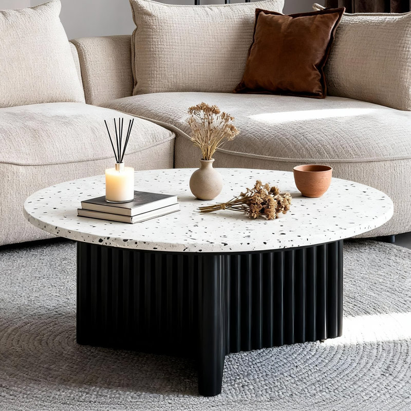 Round Coffee Table with Wood Veneer Base