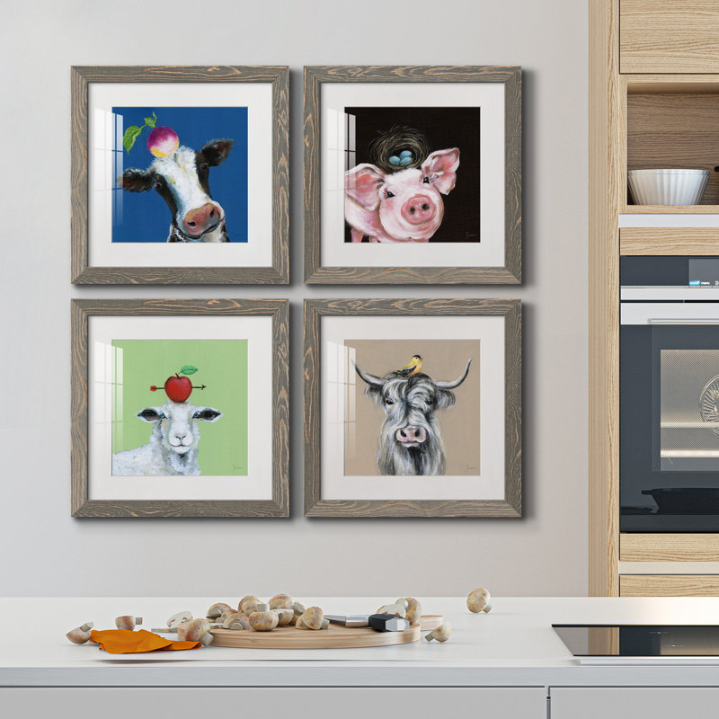 «Playful Nature», ensemble de 4 reproductions sur toiles encadrées, H 27,5 po x l 110 po x P 1,5 po, Gris, Blanc