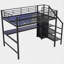 Lit mezzanine double en métal avec bureau et petite armoire