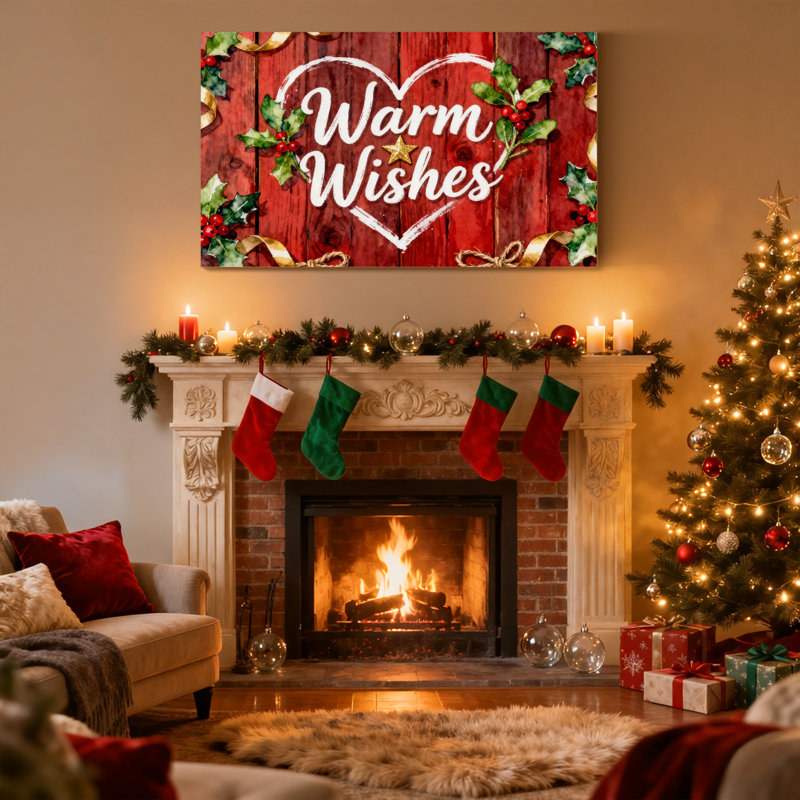 «Christmas Warm Wishes Heart Holiday», ensemble de 3 impressions sur toile, H 20 po x l 30 po