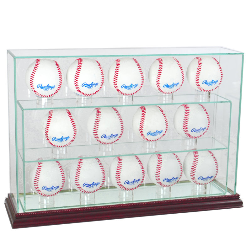 Perfect Cases And Frames 17'' W 4'' D Baseball Glass Ball / Puck Case, Cherry