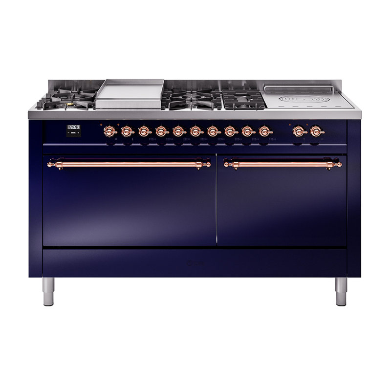 ILVE Nostalgie II, cuisinière à double combustible de 60 po, 7 brûleurs, plaque chauffante, surface de cuisson française