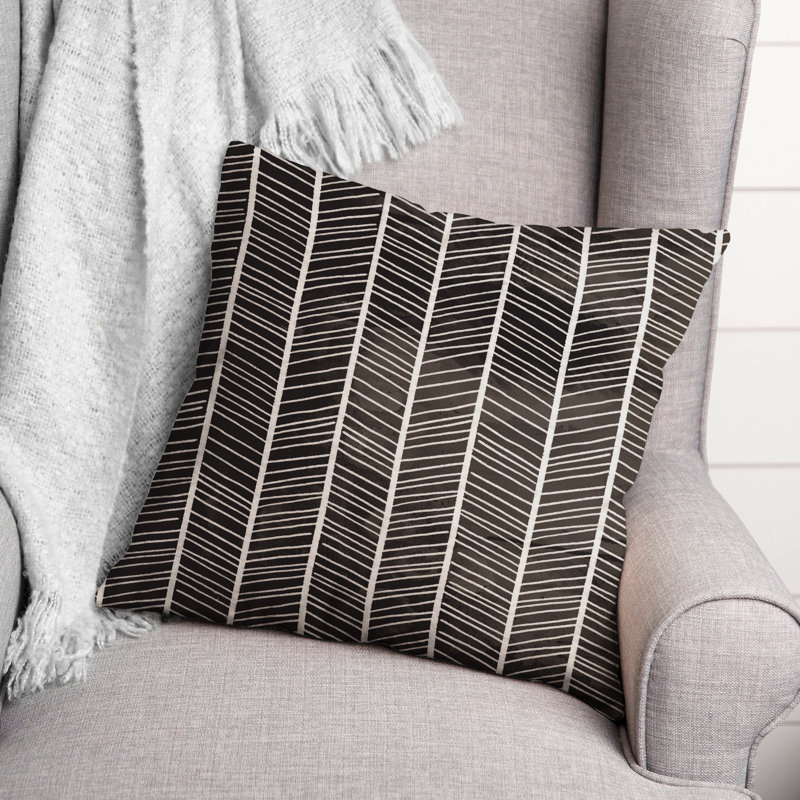 Housse et insert de coussin d'extérieur carré à chevrons, Noir