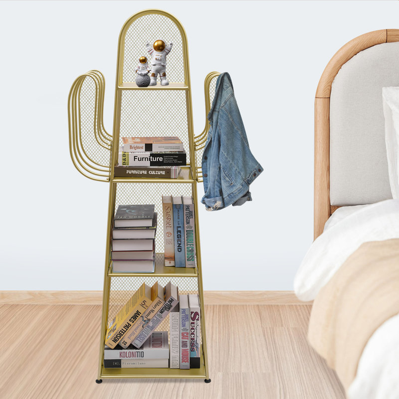 Sukanya 16.6" W 4-Tier Freestanding Metal Bookshelf Storage Organizer Shelving Unit, Gold