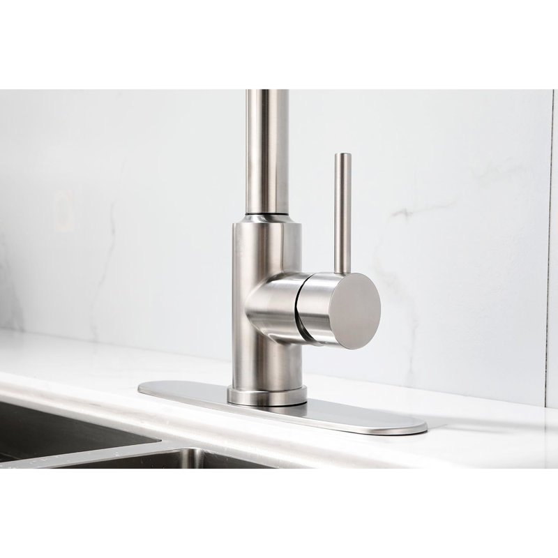 Robinet de cuisine rétractable en nickel brossé, composé en acier inoxydable, buse rotative à 360 °, deux réglages de débit d'eau, robinet simple de régulation de la température et du débit avec acier, gracieux, modes, facile et