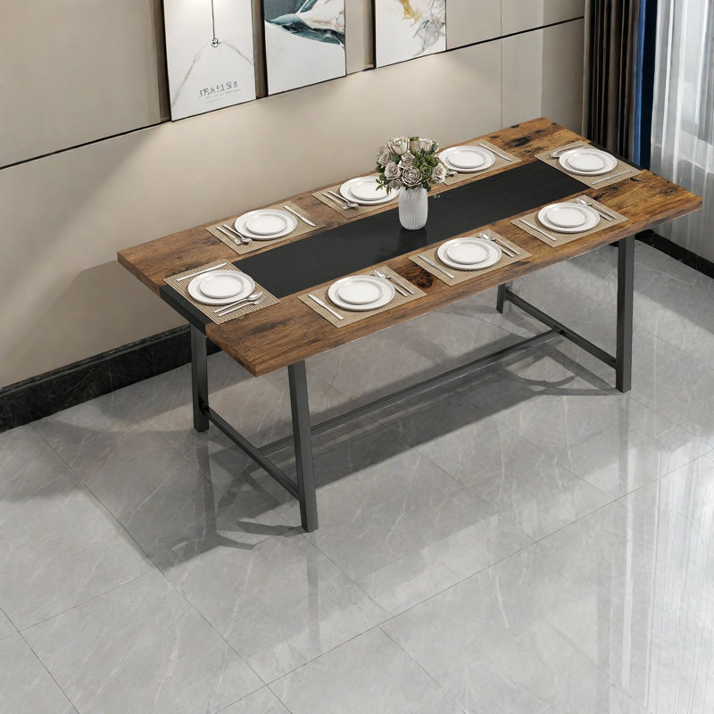 Tables de salle à manger spacieuses à 8 places (table seulement, sans chaises, avec plateau et pieds), en acier à densité moyenne, industriel rustique, pour la cuisine