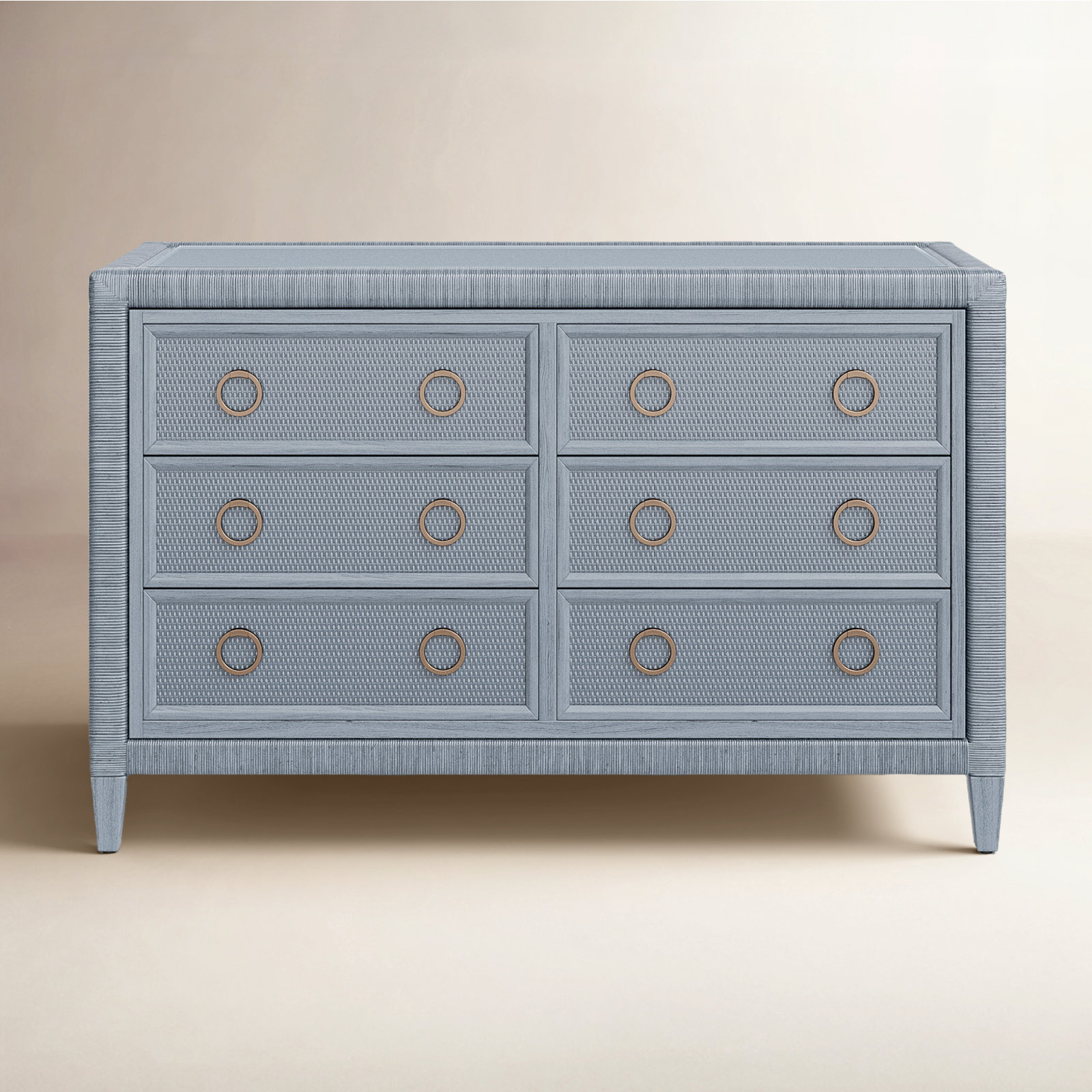Warwick 6-Drawer 54" W Double Dresser, Navy, Satin Brass