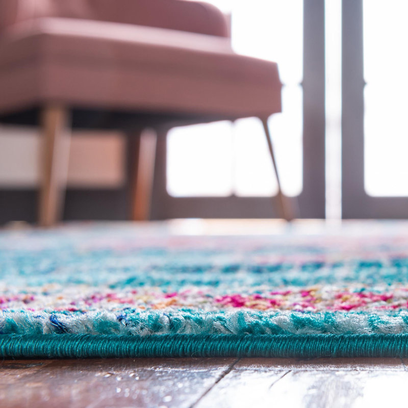 Galyean Oriental Area Rug, Rectangle 3'3" x 5'3", Turquoise 