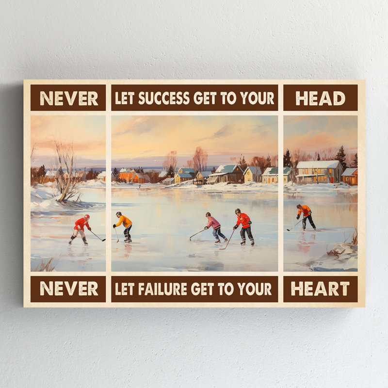 Hockey sur glace - "Never let échec" To Your Heart - Toile tendue avec châssis, H 32 po x l 48 po x P 1,25 po