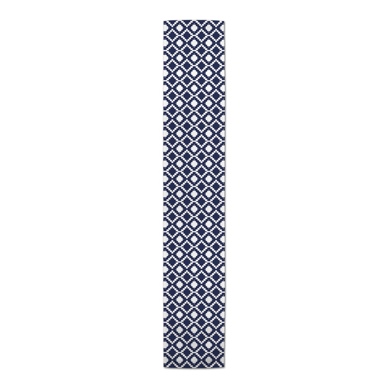 Geometric Table Runner, 16" D x 72" L, Navy Blue