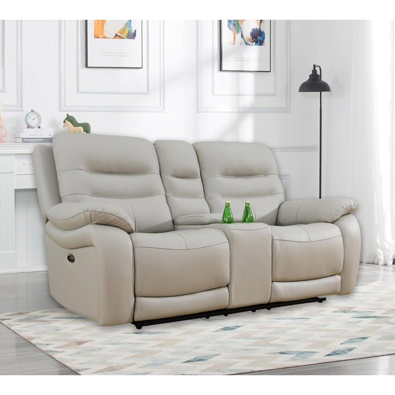 Ensemble de salon inclinable électrique en cuir véritable 3 pièces Gappu