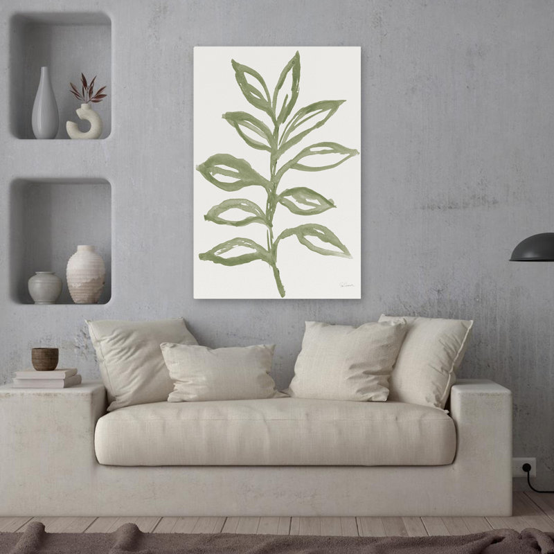 Nature in Sage II, blanc, botanique, vert contemporain, 36" H x 24" W