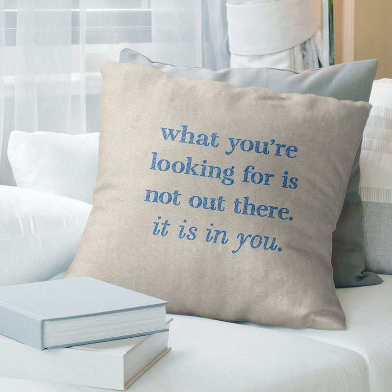 Coussin à la main, 20 po x 20 po, Blanc / Bleu, Polyester/ Bourre en polyester