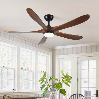 62-Inch Solid Wood With Remote Control With Light  Modern DC DC Motor Indoor/Outdoor 5-Blade Ceiling Fan For Patios