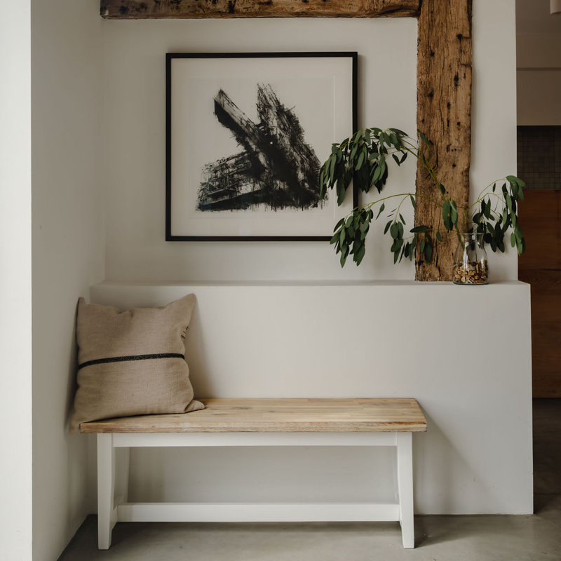 Doria Solid Wood Bench, White, H44.8 x W120 x D32cm