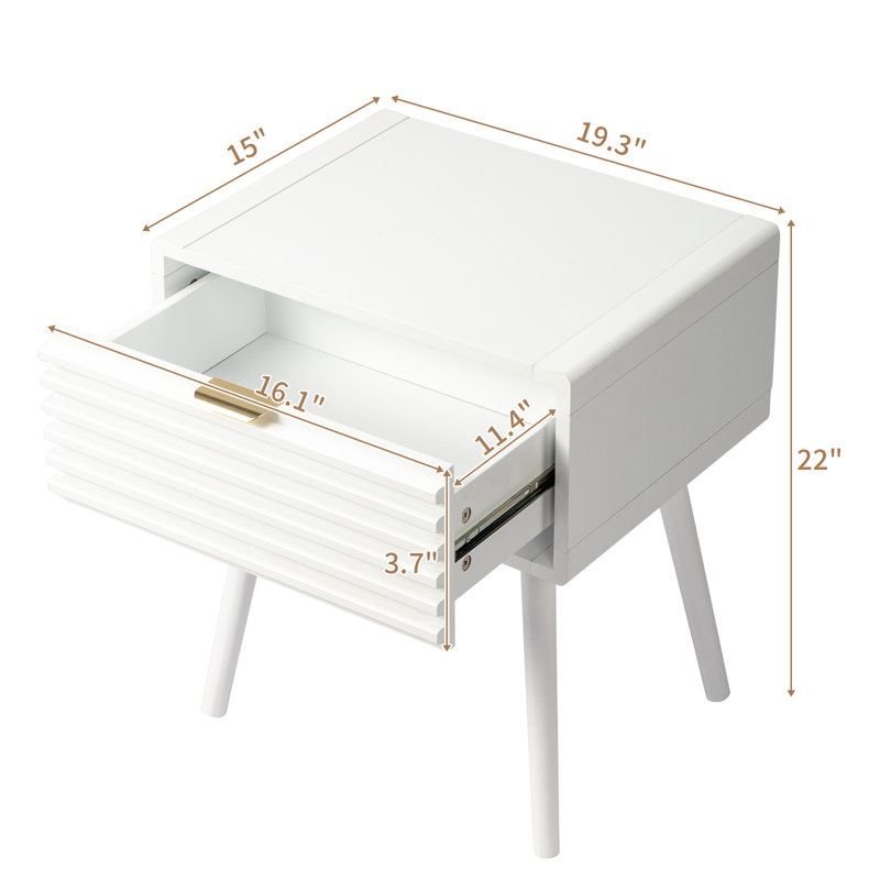 Table de chevet en bois massif Olijah, Blanc / Blanc