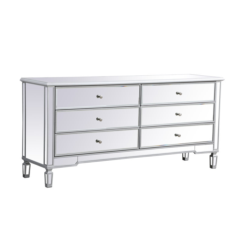 Commode double à miroir 6 tiroirs Brixton, Argent argent