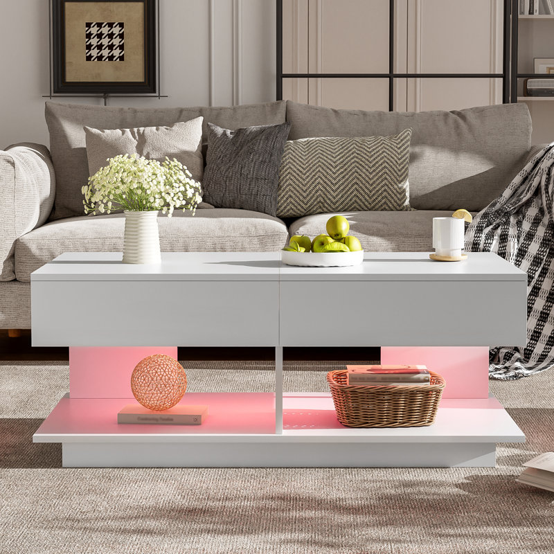Table basse avec rangement et lumières DEL, Blanc