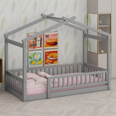 Wood House Bed Frame With Fence