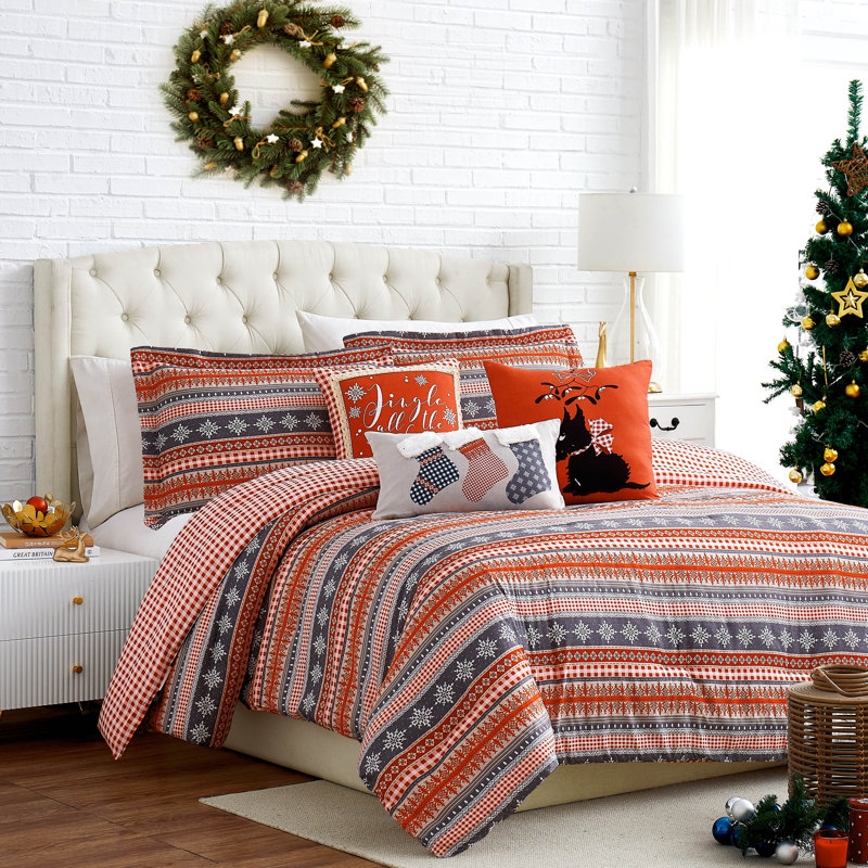 Cozy Cottage Red/Pink/Blue Microfiber Reversible Comforter Set, Twin