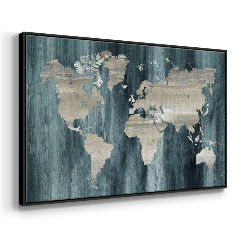 " Navy World Map ", White, 41" H x 27" W x 2" D