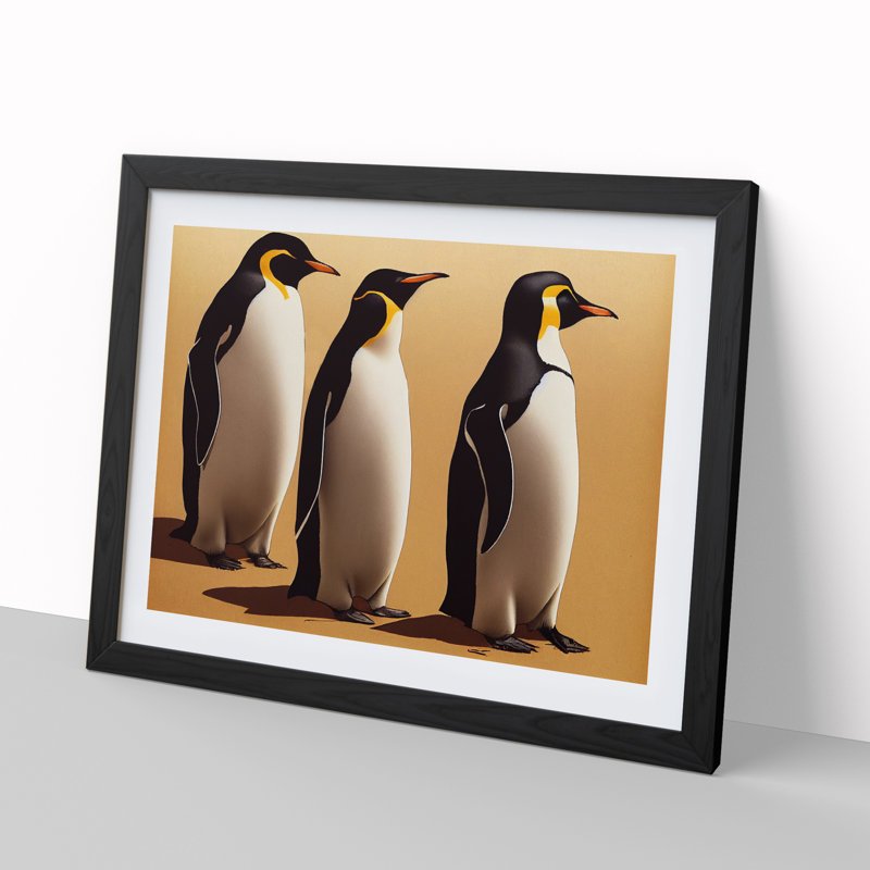 XH1022-9228X Trio Of Penguins - Single Picture Frame Print, 25cm H x 34cm W x 2cm D, Black
