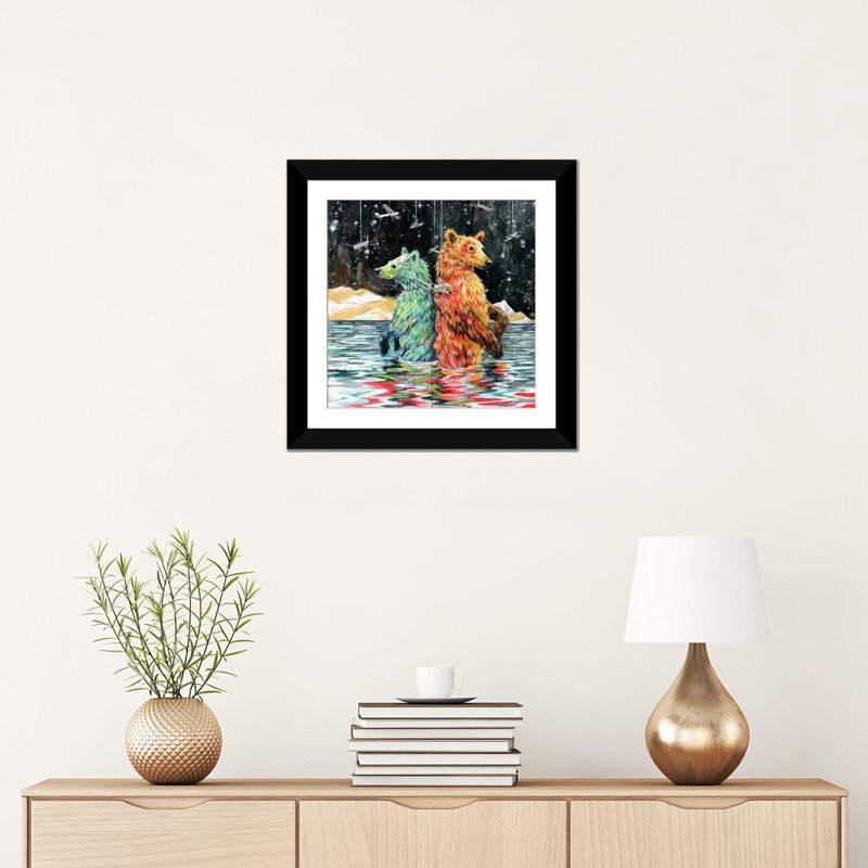 « bear back », impression sur toile tendue, Toile avec cadre noir, H 16 po x l 16 po x P 1 po, Blanc