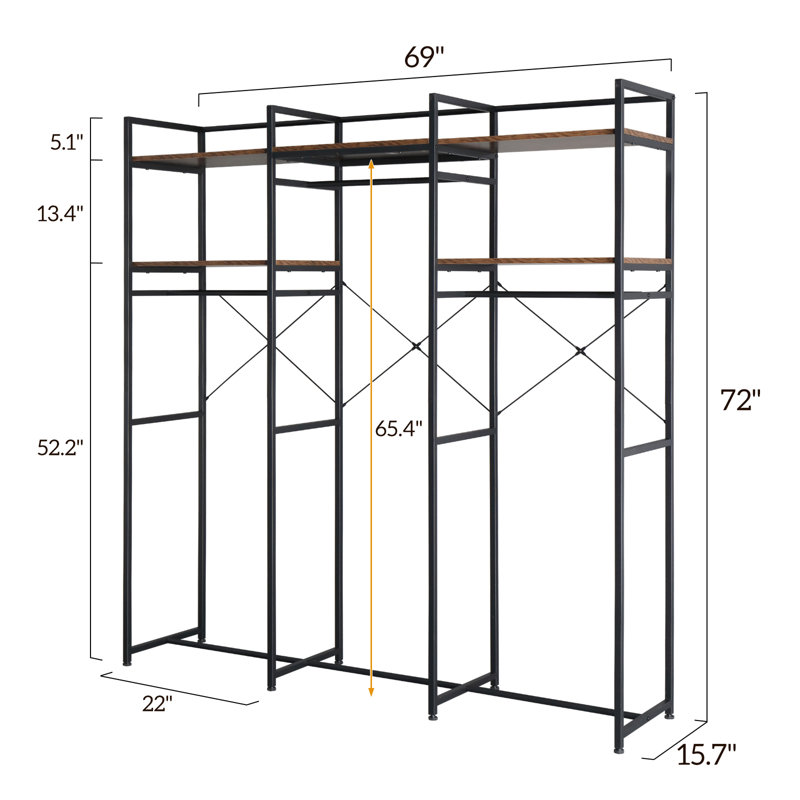 Portant à vêtements avec tablettes 69,29 "