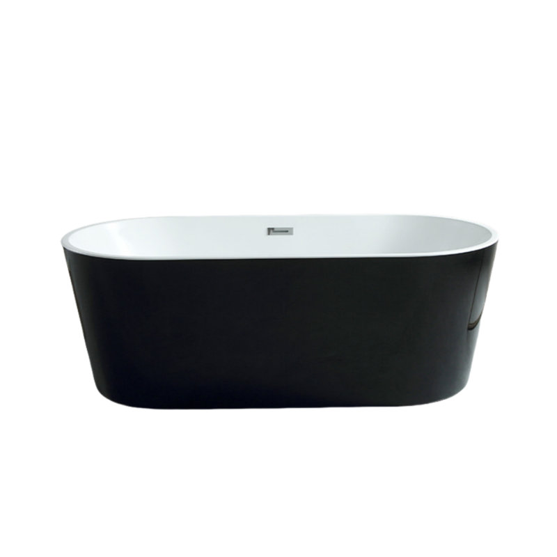 Modern Simple Acrylic Black Bathtub 62.99'' W 23.23'' H Frameless Offset Curved Tub & Shower Kit