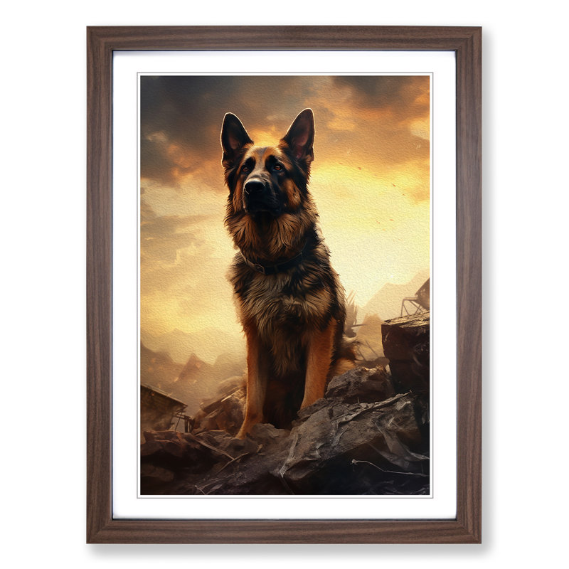 German Shepherd Conceptual Art - Framed Print, Walnut Framed, 34cm H x 25cm W