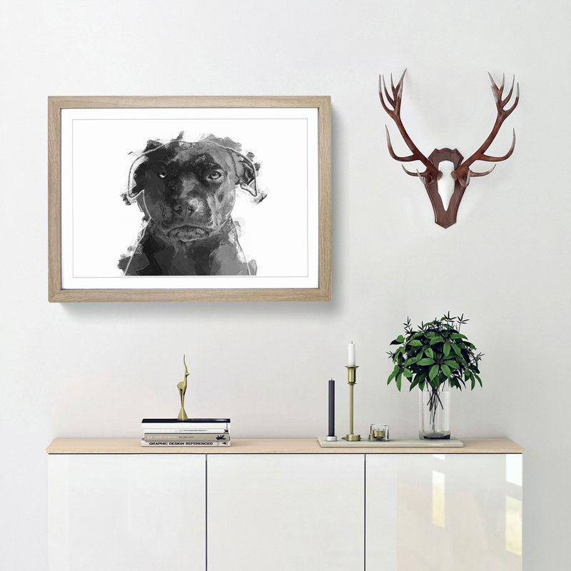 Staffordshire Bull Terrier Dog in Abstract - Framed Print, 62cm H x 87cm W x 2cm D, Oak Framed