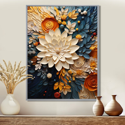 Orange Teal Botanical Whirlwind IV Watercolor Painting Print 