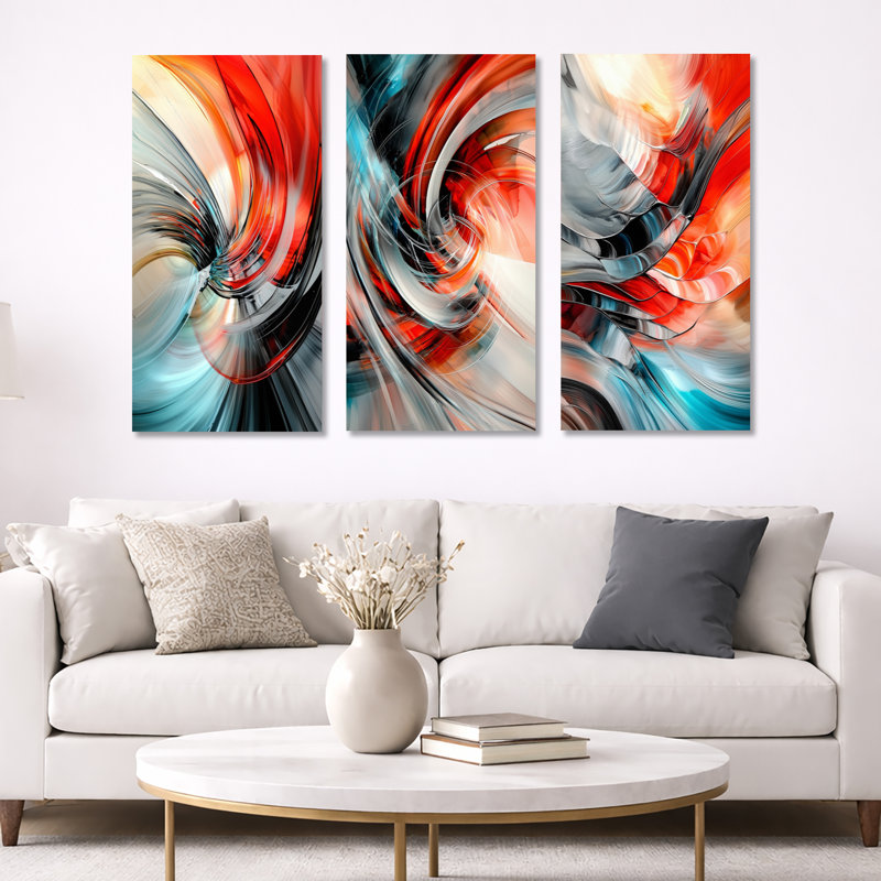 «Celestial Dance of Golden Fractal Vector - Abstract Fractal», reproduction de toile encadrée 3 pièces, H 40 po x l 60 po