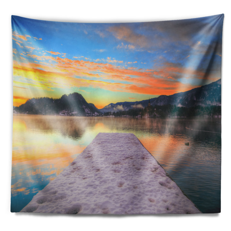Tapisserie en pont de polyester pour le lake de slovénie winter slovénie avec accessoires suspendus inclus, H 68 po x l 80 po