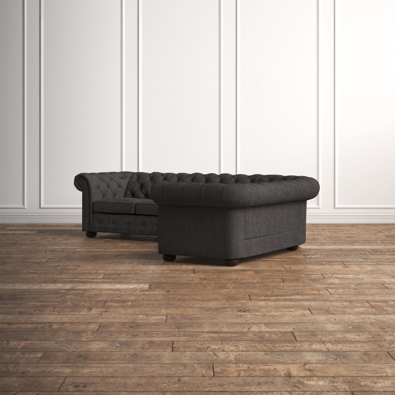 Huskins Upholstered L-Shaped Sectional, Heathered Dark Gray Linen