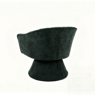 360 Degree Swivel Accent Chair, Modern Channel Tufted Barrel Chair, Green Corduroy Upholstered Round Swivel Armchair, Comfy Rotating Lounge Chair for Living Room Bedroom Vanity Office