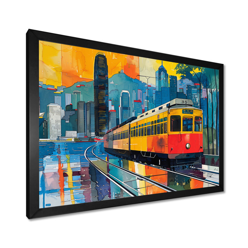 Train to hong kong Pop Art II - art mural hong kong, Toile encadrée noire simple, H 30 po x l 40 po x P 1,5 po