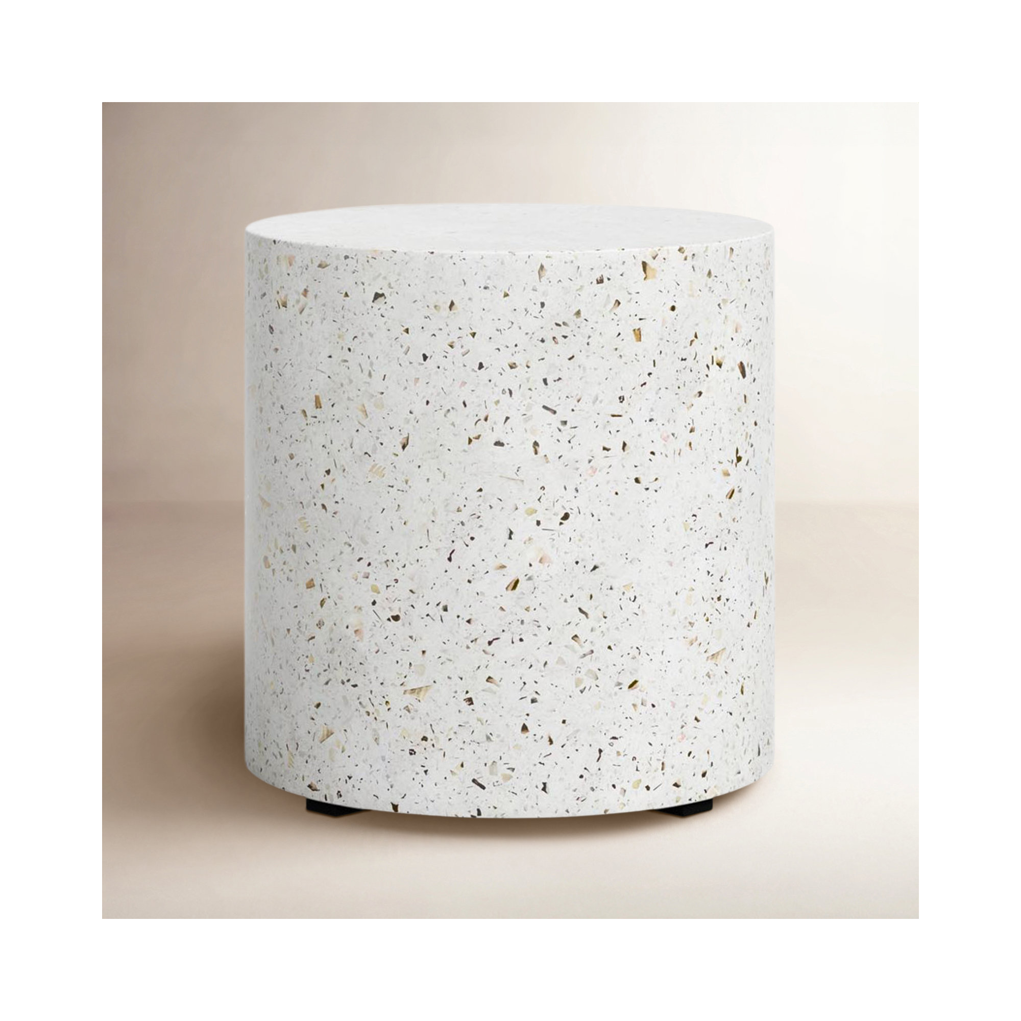 Concrete Pedestal End Table, 15.75" H x 15.75" W x 15.75" D, Ivory Terrazzo