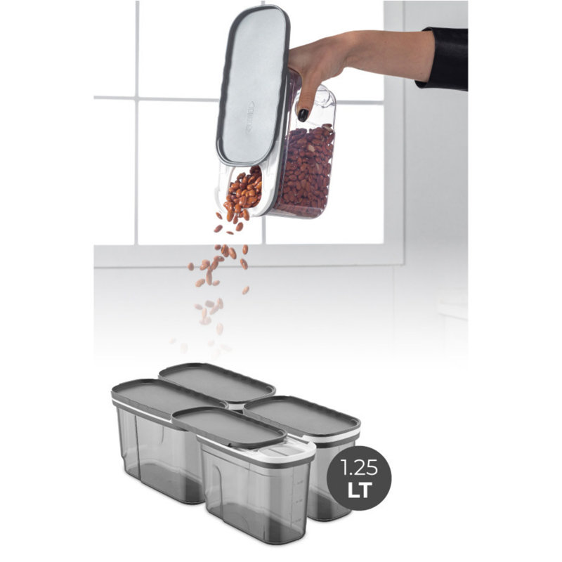 Ensemble de boîte de rangement durable, couleur anthracite, 3,7 x 7,7 x 5,1 pouces | 100% plastique sans BPA, capacité de 42,3 oz liq. Chacun | Lavable au lave-vaisselle, idéal pour organiser la cuisine et la maison, conception peu encombrante